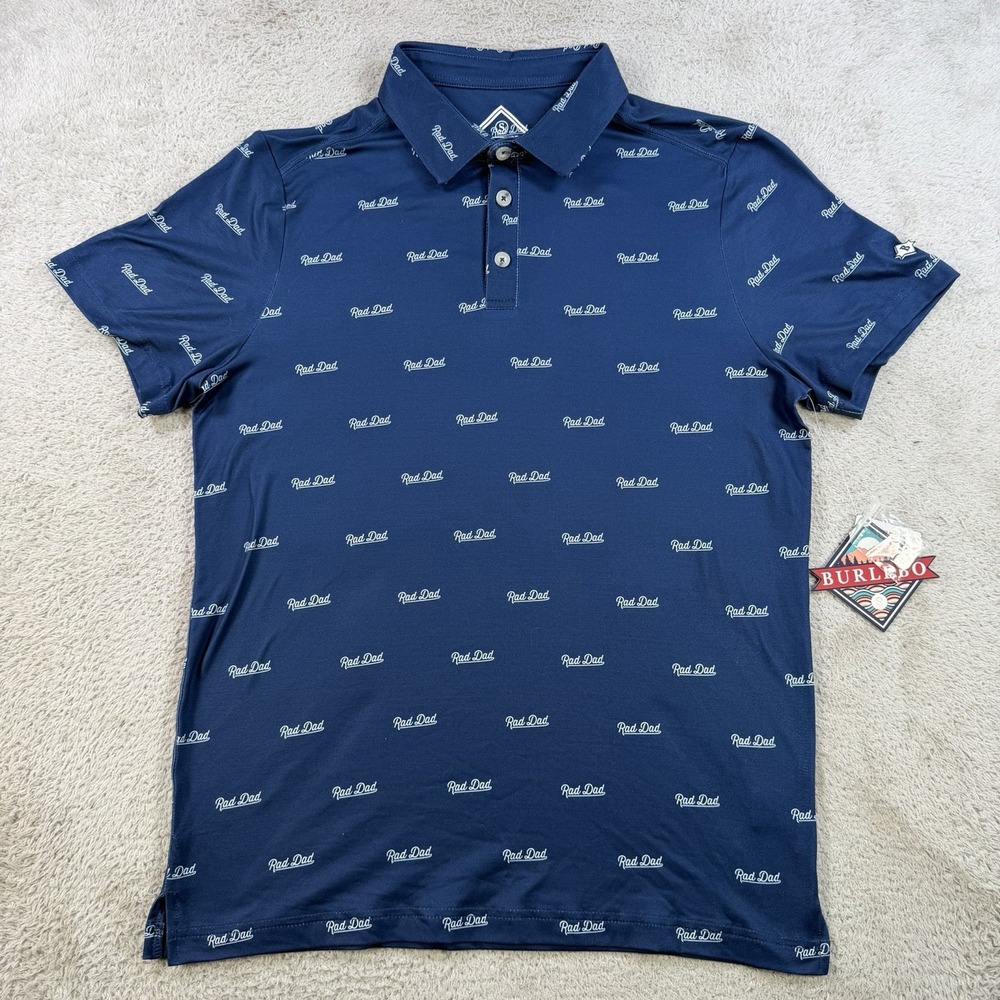 Burlebo Polo Mens Small Navy Rad Dad Performance Stretch Lightweight Golf Shirt
